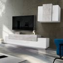 Mueble de pared para salón con mueble de TV y mueble suspendido blanco y gris Co