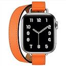 MOOTES Bracelet Cuir,Compatible avec Apple Watch Band 38mm 40mm 41mm,Femmes Slim Bracelets Double Tour en Cuir Véritable pour iWatch Series 8/7/SE/6/5/4/3/2/1(38/40/41mm,Double Tour -Orange)