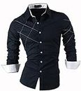 jeansian Uomo Camicie Casual Classiche Manica Lunga Slim Fit Men Shirts 2028 DarkBlue XXL