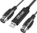 OTraki USB MIDI Cable 10Ft In-Out MIDI to USB Cable with LED Indicator 5 PIN for