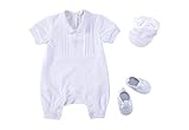 Bow Dream 3 pcs Baby Boy Baptism Outfit with Hat and Shoes, White B, 6-12 Months