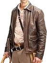 Men's Raiders of The Lost Ark Indiana Jones Harrison Ford Vintage Brown Bomber Leather Jacket-Genuine Cowhide Leather Jacket (Brown, L)