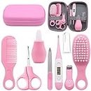 VicBou 8pcs Baby Grooming kit, Newborn Baby Care Accessories with Zipper Box, Baby Hair Nail Thermometer Care Set, Baby Healthcare Set for Newborn Infant, Toddler Girls & Boys (Pink)