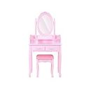 AQQWWER Coiffeuse Modern Dressing Table Makeup Table 4 Drawers w/Stool Mirror Pink Girl Gift Home Bedroom Furniture