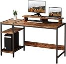 Upgrade 47" Home Office Small Desk with Monitor Stand,Rustic Writing Desk with Adjustable Storage Shelves & Large Bookshelf,Easy Assembly Gaming Desks with Drawer,Modren Design Corner Computer Table