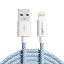 AmazonBasics Nylon Braided USB-A to Lightning Cable Cord, MFi Certified Charger for Apple iPhone 14, 13, 12,11, X, 8, 7, 6, 5, iPad Air, Pro, Mini, iPad | Sierra Blue, 1 meter
