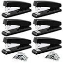 6 Pieces Desktop Staplers with 3000 Staples 24/6 Staples Heavy Duty Office Stapler 2-20 Sheet Capacity Desk Staplers for Student and Office Use (Black)