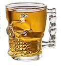 BINZO Glass Skull Skeleton Beer Mug | Pack of 2 | Heavy Base Glass Mugs with Handle for Beer | 500 ml | Set of (2)
