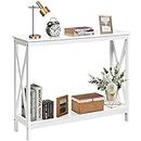 Giantex Industrial 2-Tier Console Table, Rustic Sofa Side Table with Storage Shelf, X-Design Bookshelf Narrow Accent Table for Entryway Hallway Living Room (Model 1, White)