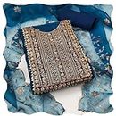 Women's Navy Blue Organza Silk Embroidered Dress Material Salwar Suit with Heavy Embroidered Dupatta (OLD-OG-Navy Blue-FA)