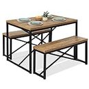 Best Choice Products 45.5in 3-Piece Bench Style Dining Furniture Set, 4-Person Space-Saving Dinette for Kitchen, Dining Room w/ 2 Benches, Table - Light Brown