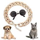 cobee Cat Sunglasses, Retro Kitten Sunglass with Rose Gold Chain Eye UV Protection Classic Small Cat Glasses Cosplay Costume for Photo Props Cute Pet Decorations for Birthday Party