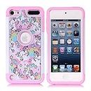 Case Town Compatible with iPod Touch 5,6th, iPod 7th Generation Case, Rainbow Unicorn Pattern Shockproof Studded Rhinestone Crystal Bling Hybrid Case Silicone Armor for Apple iPod Touch 5 6th