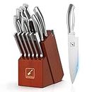 Knife Set, imarku 15 Pieces German Stainless Steel Knife Block Set with Built-in Sharpener, Kitchen Knives Set with Block