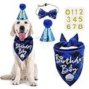 Dog Birthday Party Supplies Boy, VIPITH Dog Birthday Bandana Clothing & Accessories for Dogs, Dog Birthday Hat Dog Birthday Decorations Dog Scarf with Bow Tie Hat Number for Pet Puppy Cat (Blue/Boy)