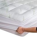 Bamboo Queen Mattress Topper - Thick Cooling Breathable Pillow Top Mattress Pad for Back Pain Relief - Deep Pocket Topper Fits 8-20 Inches Mattress (Bamboo, Queen 60x80 Inches)