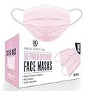 H HARLEY STREET CARE Disposable Pink Face Masks Protective 3 Ply Breathable Triple Layer Mouth Cover with Elastic Earloops (Pack of 50)