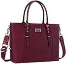 MOSISO PU Leather Laptop Tote Bag for Women (17-17.3 inch),Wine Red