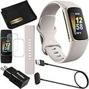Fitbit Charge 5 Advanced Fitness & Health Tracker (White) with Built-in GPS, Stress Management Tools, Bundle with 2 Watch Bands, 3.3foot Charge Cable, Wall Adapter, Screen Shield & PremGear for Fitbit