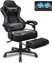 Fullwatt Racing Gaming Chair for adults with Footrest and Massage Lumbar Pillow, Swivel Height Adjustable Reclining PU Leather Video Game Chair, E-Sports Gaming Chair Big and Tall(Grey)