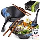 Perfectosan® | Ramen Schüssel Set | Modell Osaka Stardust | Keramik | Japanische Suppenschüssel | Pho | Ramenbowl | Bowl | Japanisches Geschirrset | Asiatisches Geschirr | Poke Bowls