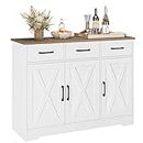 HOSTACK Modern Farmhouse Sideboard Buffet Cabinet, Barn Doors Buffet Storage Cabinet with Drawers and Shelves, Wood Coffee Bar Cabinet with Storage for Kitchen, Dining Room, Living Room, White