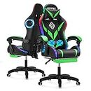 Gaming Chair with Bluetooth Speakers and RGB LED Lights Ergonomic Massage Computer Gaming Chair with Footrest Video Game Chair High Back with Lumbar Support Light Green and Black