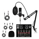 Cezo BM 800 Condenser Microphone Kit Set with V8 Sound Card, Boom Arm Stand, Pop Shield Recording Studio Equipment Full Set with 3.5mm Mic for Smartphones Live Streaming Youtubers - Black