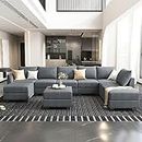 HONBAY Modular Sectional Sofa with Storage Reversible Sectional Modular Sofa Couch with Ottomans U Shaped Sectional Couch for Living Room, Bluish Grey