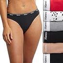 Hanes Women's Originals Thong Panties, Breathable Stretch Cotton Underwear, Assorted, 6-Pack, Basic Color Mix, Small