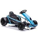 24V Go Kart for Kids 8-12 Years, 300W*2 Extra Powerful Motors, 9Ah Large Battery 8MPH High Speed Drifting with Music, Horn,Max Load 175lbs Outdoor Ride On Toy for Teens (Blue)