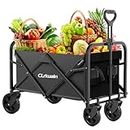 Collapsible Wagon,Foldable Wagon Cart with Wheels,Beach Cart Large Capacity,Heavy Duty 220Lbs Folding Utility Grocery Wagon for Outdoor Sports Shopping Camping Beach Garden (Black)