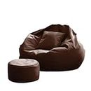 RELAX BEAN BAG'S 3XL Dark Brown Bean Bag Cover Set with Cushion and Footrest (Without Filling) Comfortable Leatherette Bean Bag Chair for Teens Kids and Adults for Livingroom Bedroom and Gaming Room.