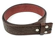 Leather Belt Strap with Embossed Western Scrollwork 1.5" Wide with Snaps (Brown-S)