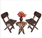The Noor Concept Wooden Antique Folding Chair & Table Set for Kids for Living Room Small Chairs and Round Table Home Decor (2 Chair 1 Round Table Black)
