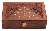 Wooden Jewellery Box for Women Hand Carved with Intricate Carvings Items 6 inch
