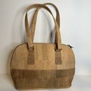 Two Tone Double Handle Cork Purse Tobacco Color One Pocket 14.5" by 9"
