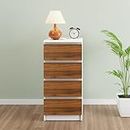 VIKI Dresser with 4 Drawers, Chest of 4 Drawers,Clothes Storage, Organizer Unit for Bedroom, Hallway, Entryway,Easy Pull Drawers, Width 40cms, Frosty White & Brussel Walnut | 1 Year Warranty