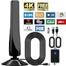 TV Antenna Indoor, 2024 Upgraded TV Antenna for Smart TV Indoor 300+ Miles Range with Amplifier Signal Booster, TV Antenna for Local Channels, 360 Reception, Support 4K 1080p All TVs, 16FT Coax Cable
