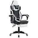 WOTSTA Gaming Chairs Massage Game Chair with Footrest Reclination Angle Adjustable Backrest Height Gamer Seat Equiped Retractable Wheels (White)