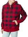 Amazon Essentials Men's Full-Zip Hooded Fleece Sweatshirt (Available in Big & Tall), Black Red Buffalo Plaid, Small