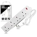 Heavy Duty Extension Lead UK Pin Plug and Cable, 4 Gang Way 2m Power Adapter, Multi Socket Mains Strip (White, 1 Pack)