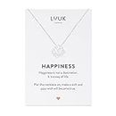 LUUK LIFESTYLE Stainless steel necklace with Lotus flower pendant and HAPPINESS gift card, Asian Zen floral design, chic and elegant jewellery for relaxation and yoga, wellness lucky charm, silver