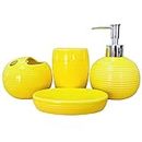 Bathroom Accessories Set 4 Piece Yellow Ceramic Bathroom Decor Accessory Set with Toothbrush Holder,Lotion Dispenser, Soap Dish,Cup