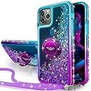 Miss Arts for iPhone 11 Pro Case, Silverback Moving Liquid Holographic Glitter Case with Kickstand, Bling Diamond Ring Stand Slim Protective Case for Girls Women for iPhone 11 Pro 5.8 inch -Purple