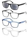 OLOMEE Reading Glasses 1.0 Oversize Large Square Men Sunglasses Readers 4 Pack,Comfy Lightweight Cool Eyeglasses for Reading Flexible Spring Hinge