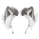 ZFKJERS Handmade Fur Fox Cat Ears Headband Fursuit Headwear Cosplay Costume Party Accessories (Grey White)