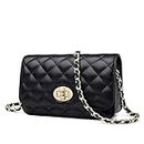 Women’s Crossbody Bags Purses Quilted Chain Shoulder Bag for Women Real Leather Casual Handbag, Black
