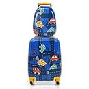 BABY JOY 2 PCS Kids Luggage Set, 13" & 18" Kids Carry On Suitcase Set, Children Travel Rolling Trolley Suitcase w/ 4 Casters, Retractable Handle, Lightweight Trolley Case for Boys Girls (Car)