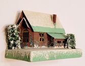 Vintage Putz Christmas Cardboard Mica Glitter House Loofah Trees Japan 3.5"